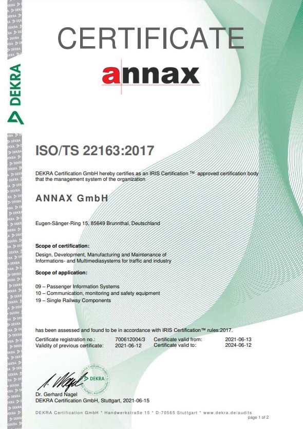 Certificate ISO 22163-IRIS ANNAX